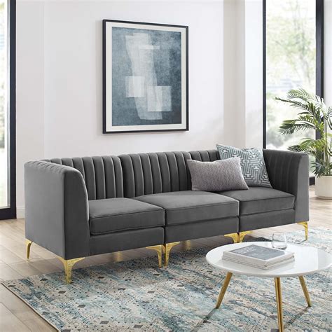 gray fabric sofa with metal|grey sofas for living room.